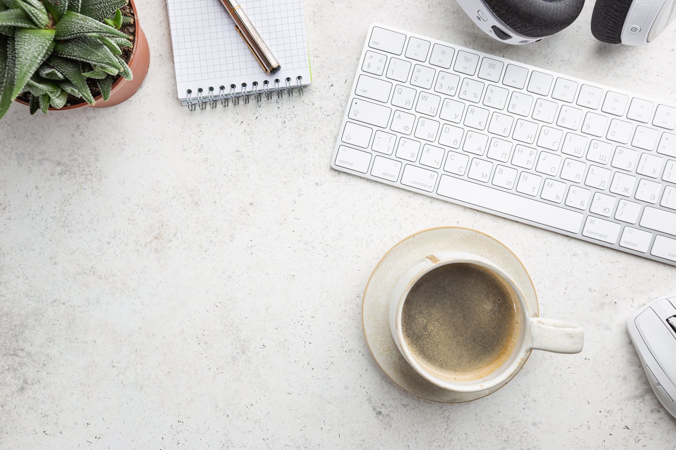 Flat lay office table desk.